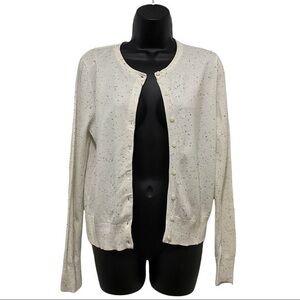 H&M Off White & Black Speckled Long Sleeve Button Front Cardigan Size Small
